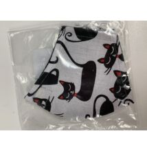Maszk textil mintás mosható fehér  alapon  fekete cicás