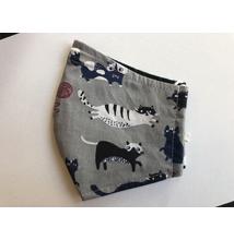 Maszk textil,  mintás, mosható szürke cicás