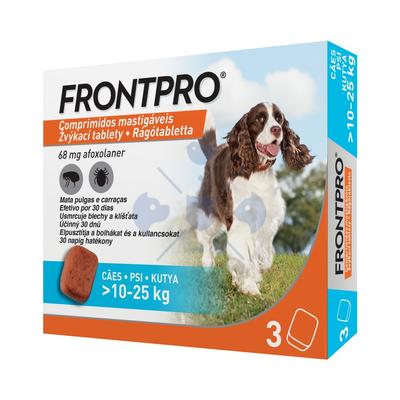 FRONTPRO  rágótabletta M-es méret (10-25 kg) 3x 68 mg bolhák és kullancsok ellen kutyák részére