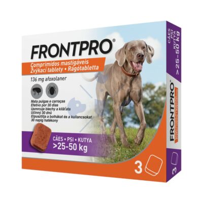 FRONTPRO rágótabletta  L-es méret (25-50 kg)  3x 136 mg.  bolhák és kullancsok ellen kutyák részére