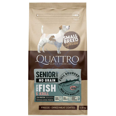 QUATTRO Dog Small Breed Senior fehérhúsú hal és krill 1,5kg
