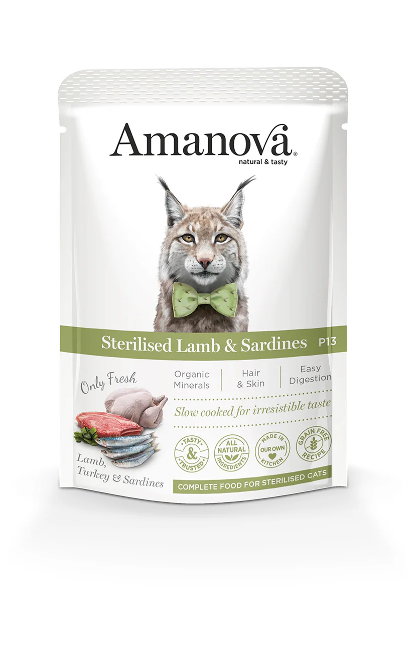 AmaNova Cat GF Pouch P13 Sterilised Lamb & Sardines 85g