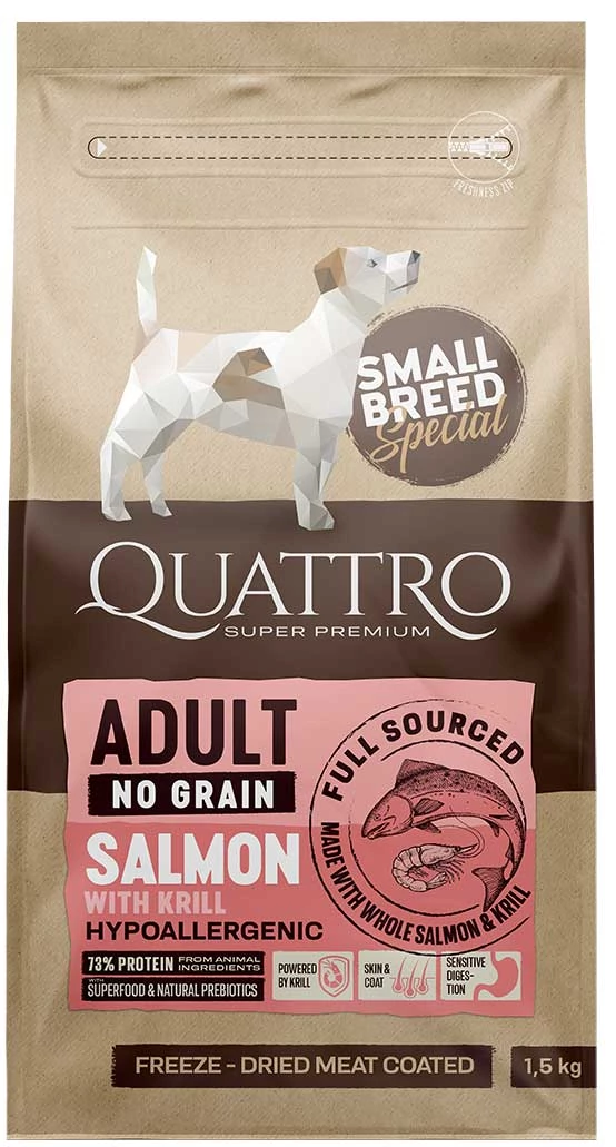 QUATTRO Dog Small Breed Adult lazac és krill 7kg