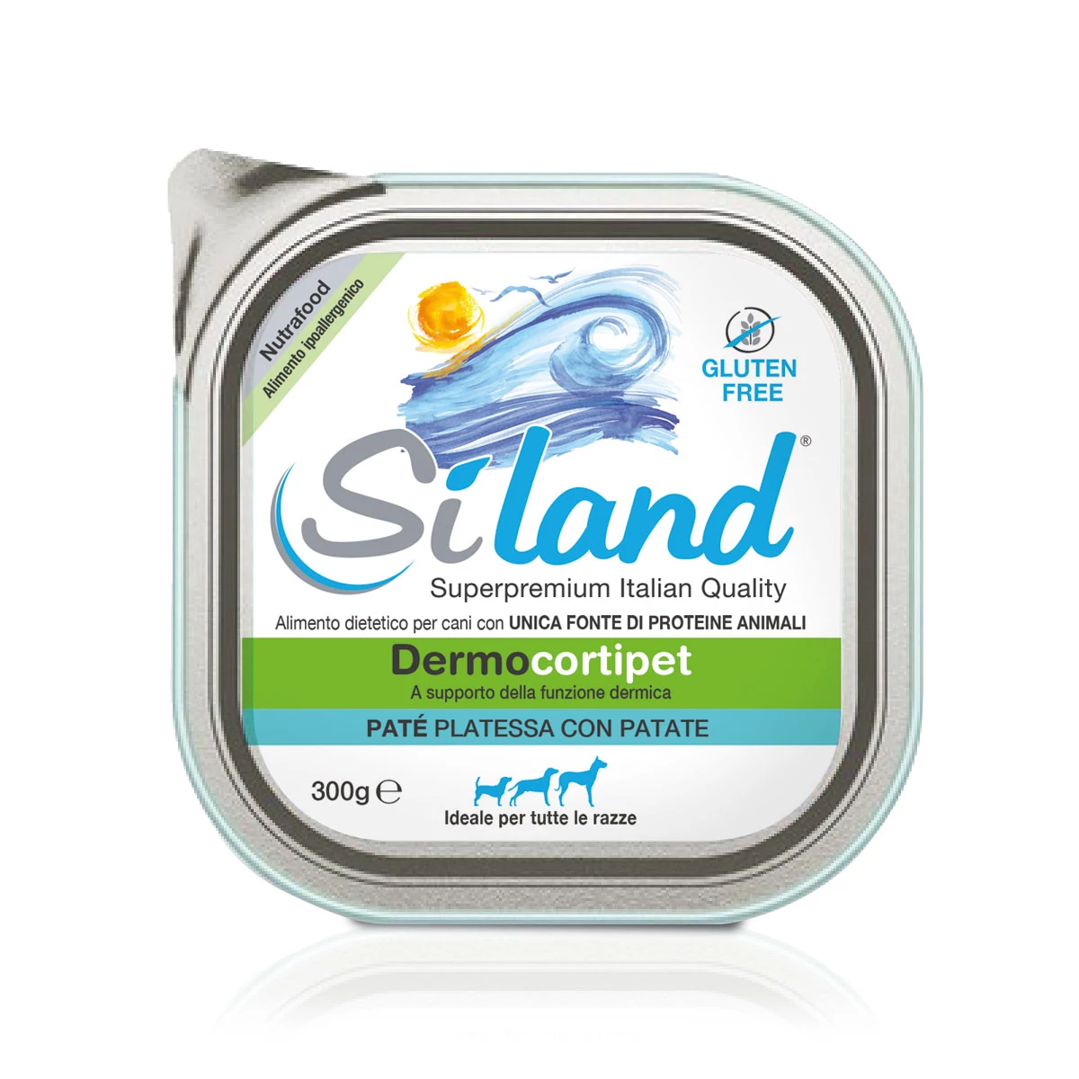 SILAND Dermocortipet  Hipoallergén MONOPROTEIN  tengeri hal és burgonya alutálcás 300g